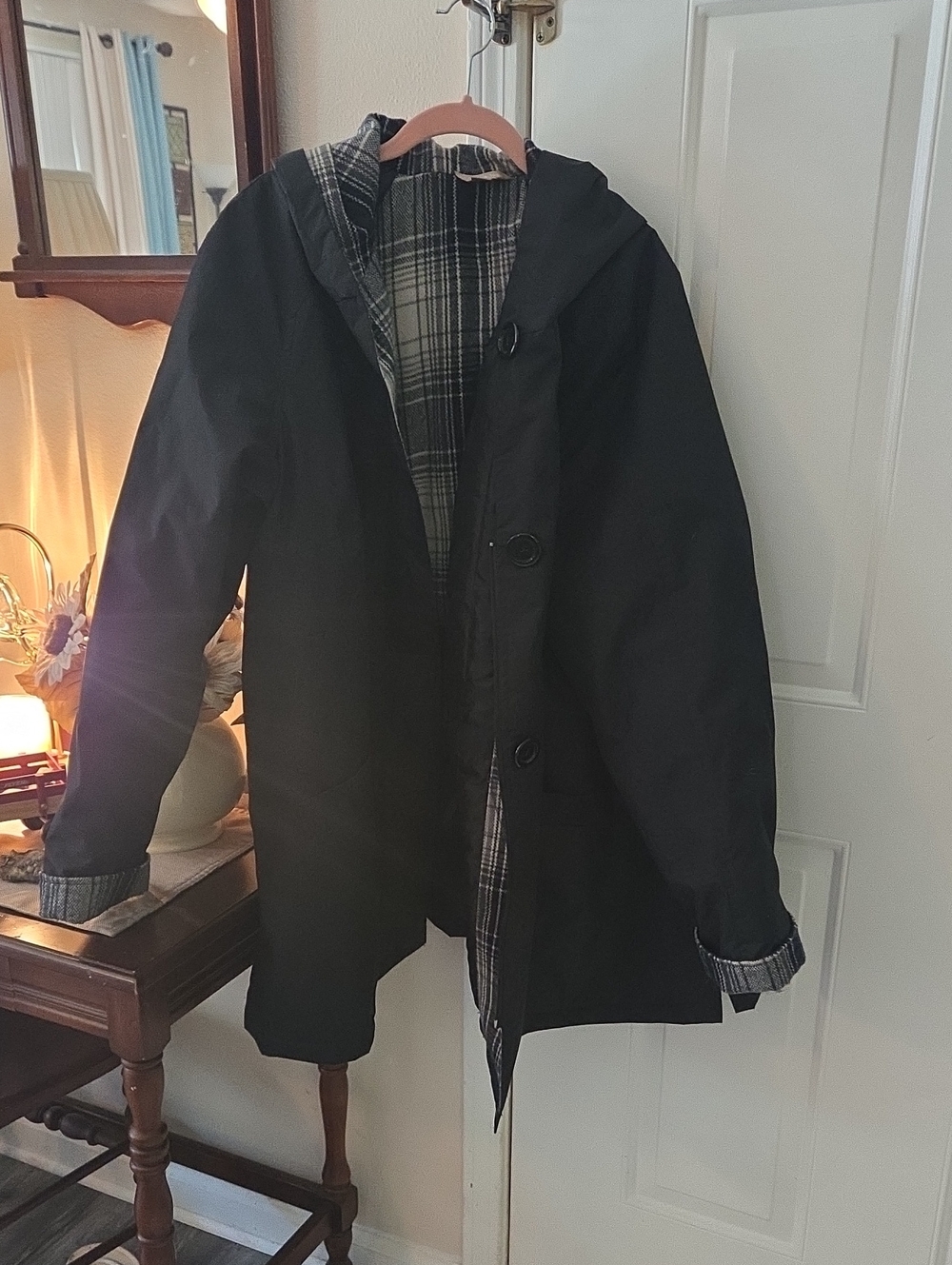 White Stag Black Hooded Jacket with Plaid Lining